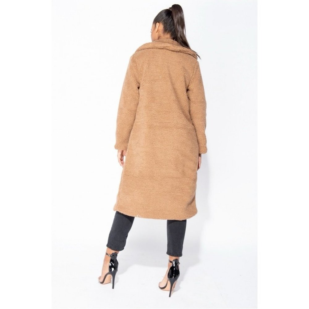 Brown Double Breasted Long Sleeve Long Maxi Borg Teddy Bear Fur Coat - Picture 6 of 11